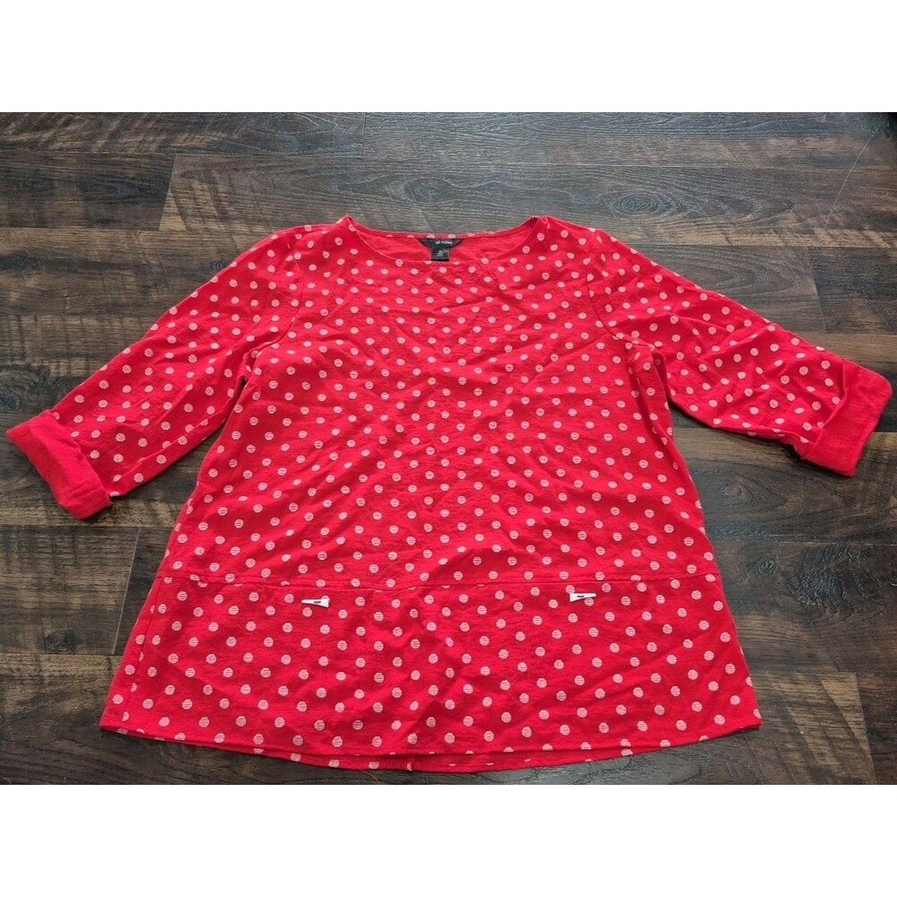 Ali Miles Top Womens XL Red/white Dots  Wearable Art Rayon Blend Tunic